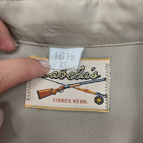 Cabelas Hunting Shirt Mens 16 1/2 Tan Full Zip Faux Button Long Sleeve Pockets - Picture 5 of 16